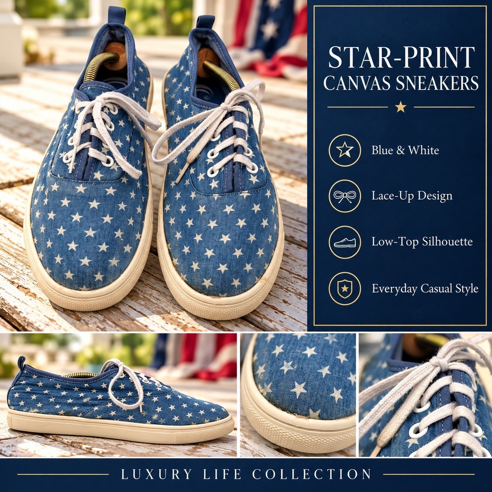 C. Wonder Womens Blue Denim Star Print Lace Up Sneakers Size 10 Low Top Shoes